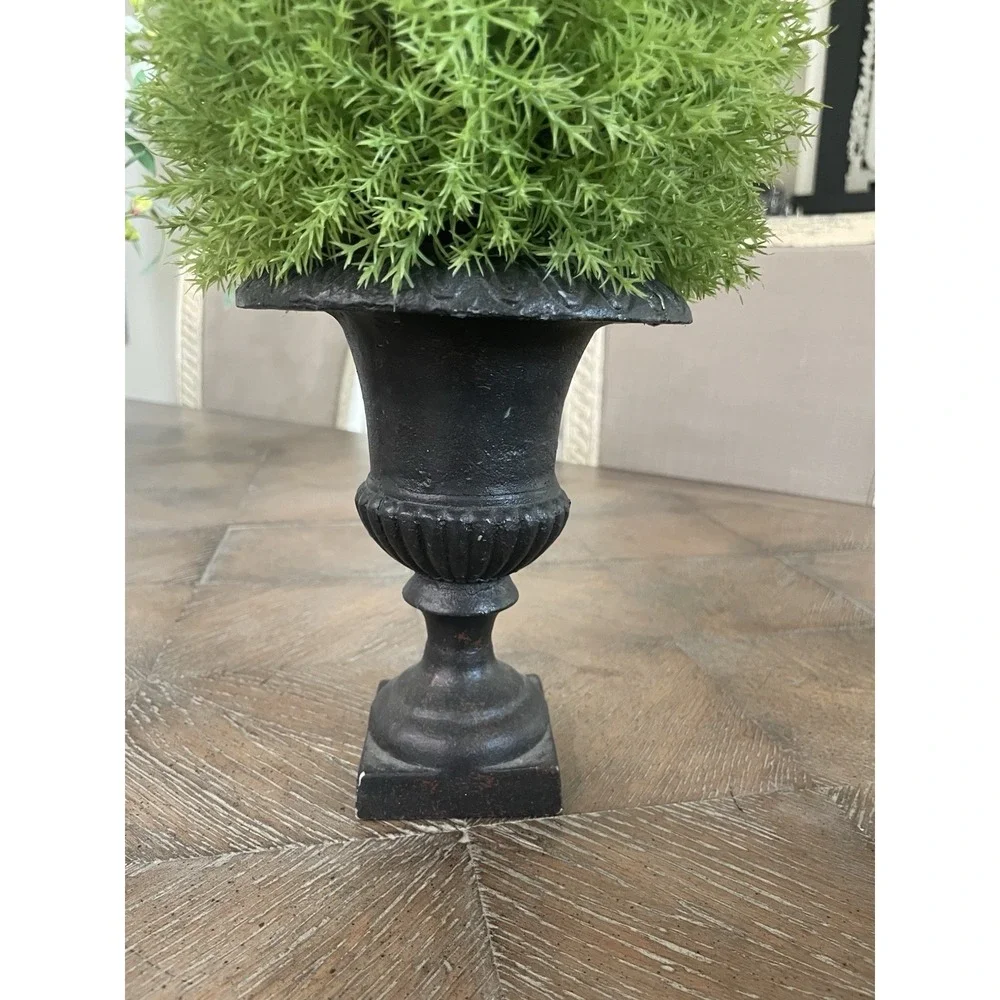 Artificial Greenery Ball Topiary in Black Resin Urn Planter Pot 12